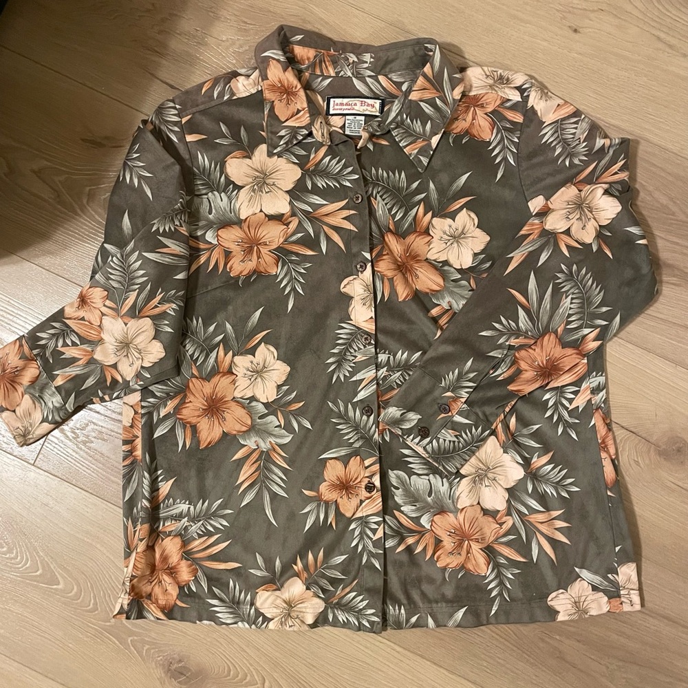 Jamaica Bay Womens  Floral Button Up Long Sleeve Collared Sz XL NEW